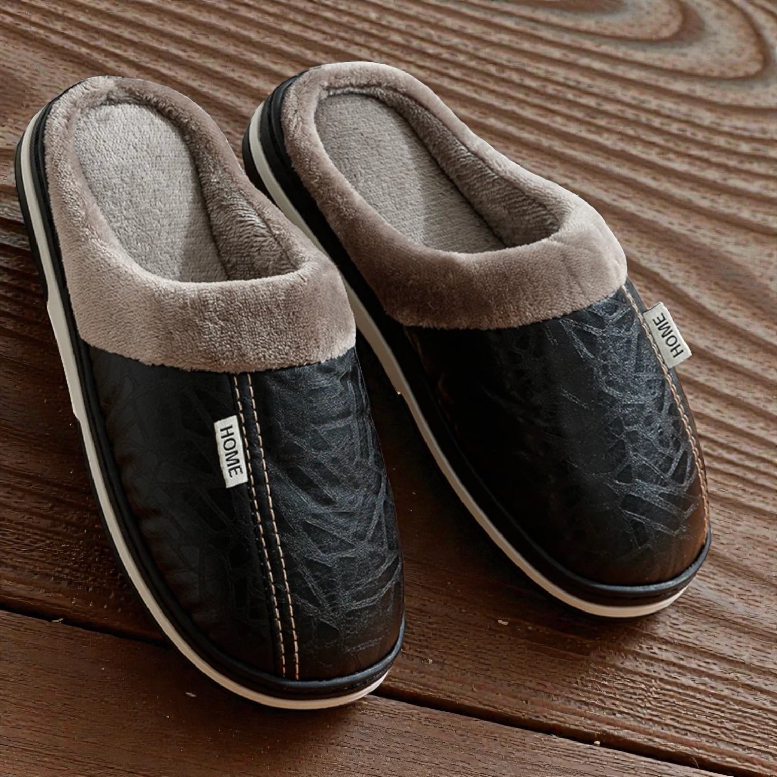Casual Fleece Lined Slippers - Black