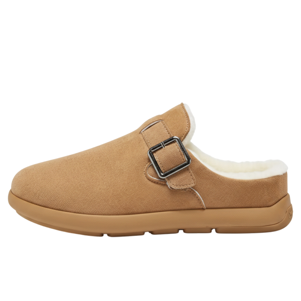 Buckle Strap Faux Suede Clogs