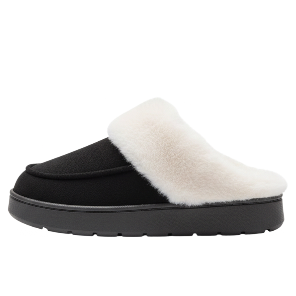 Faux Fur Trim Mule Slippers