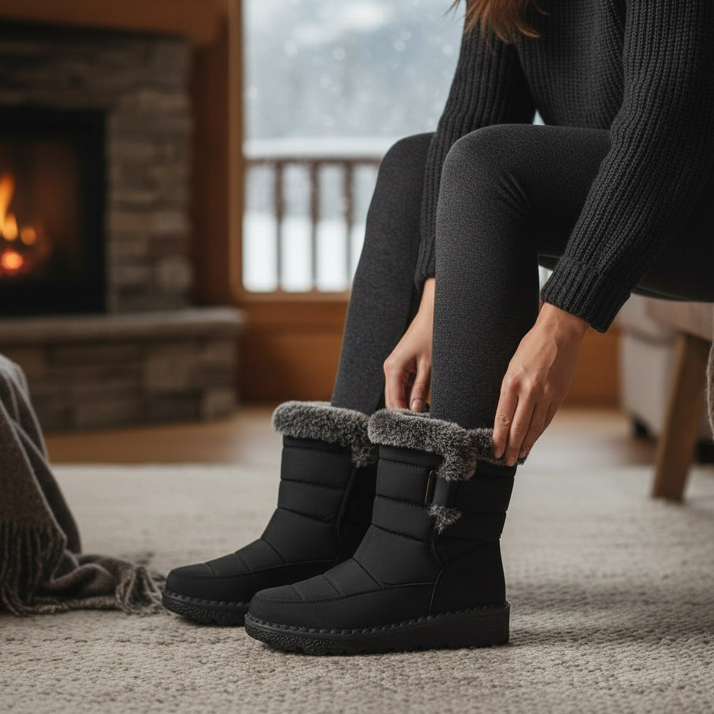 Casual Plush Lined Winter Boots – Black