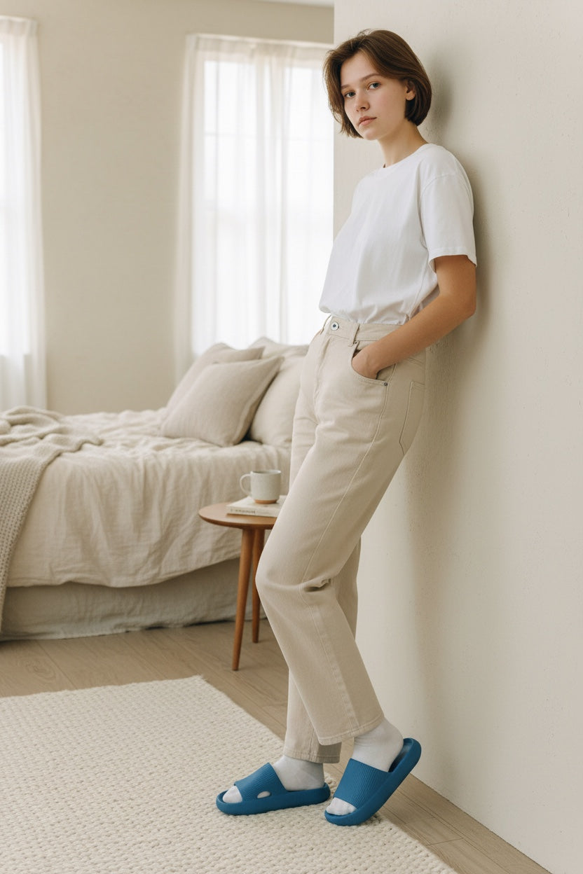 Cloud Ribbed - Comfort Slides - Blue